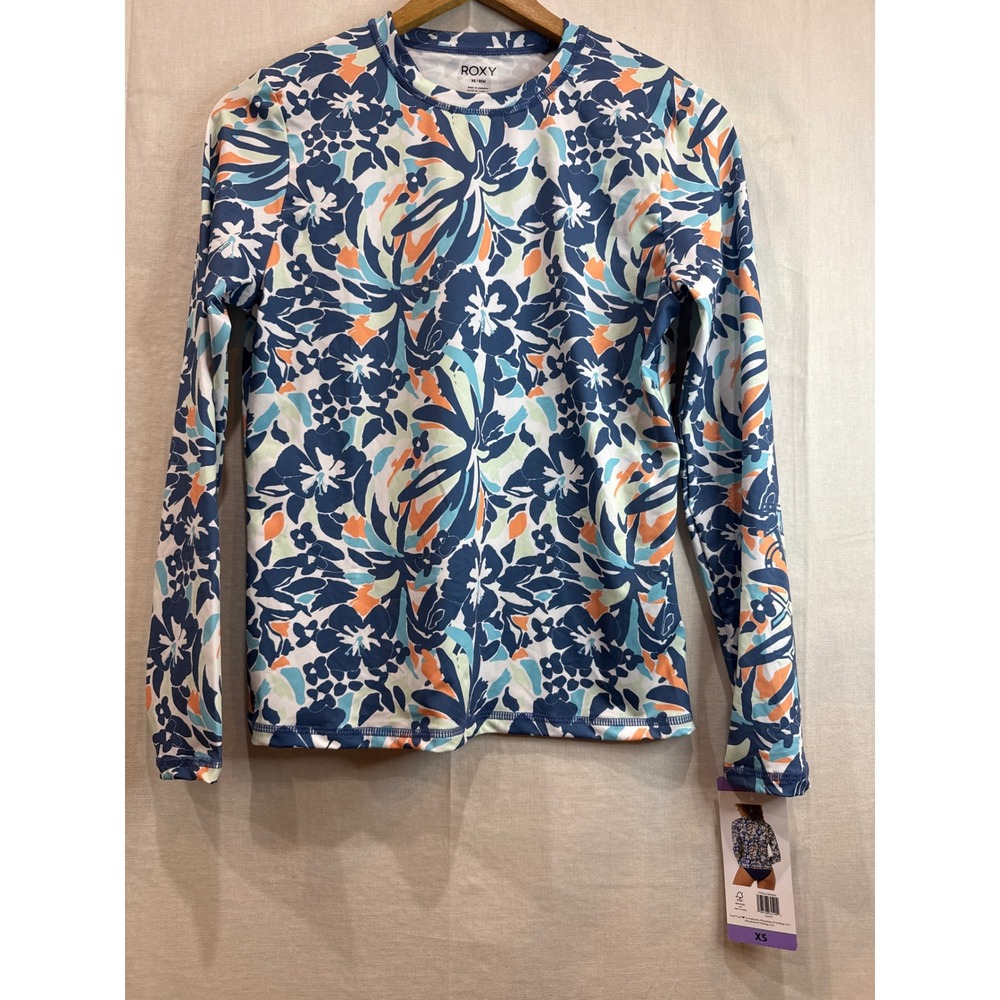 Roxy Floral Long Sleeve Rash Guard Swim Top Women's XS NWT UPF 50 Beach